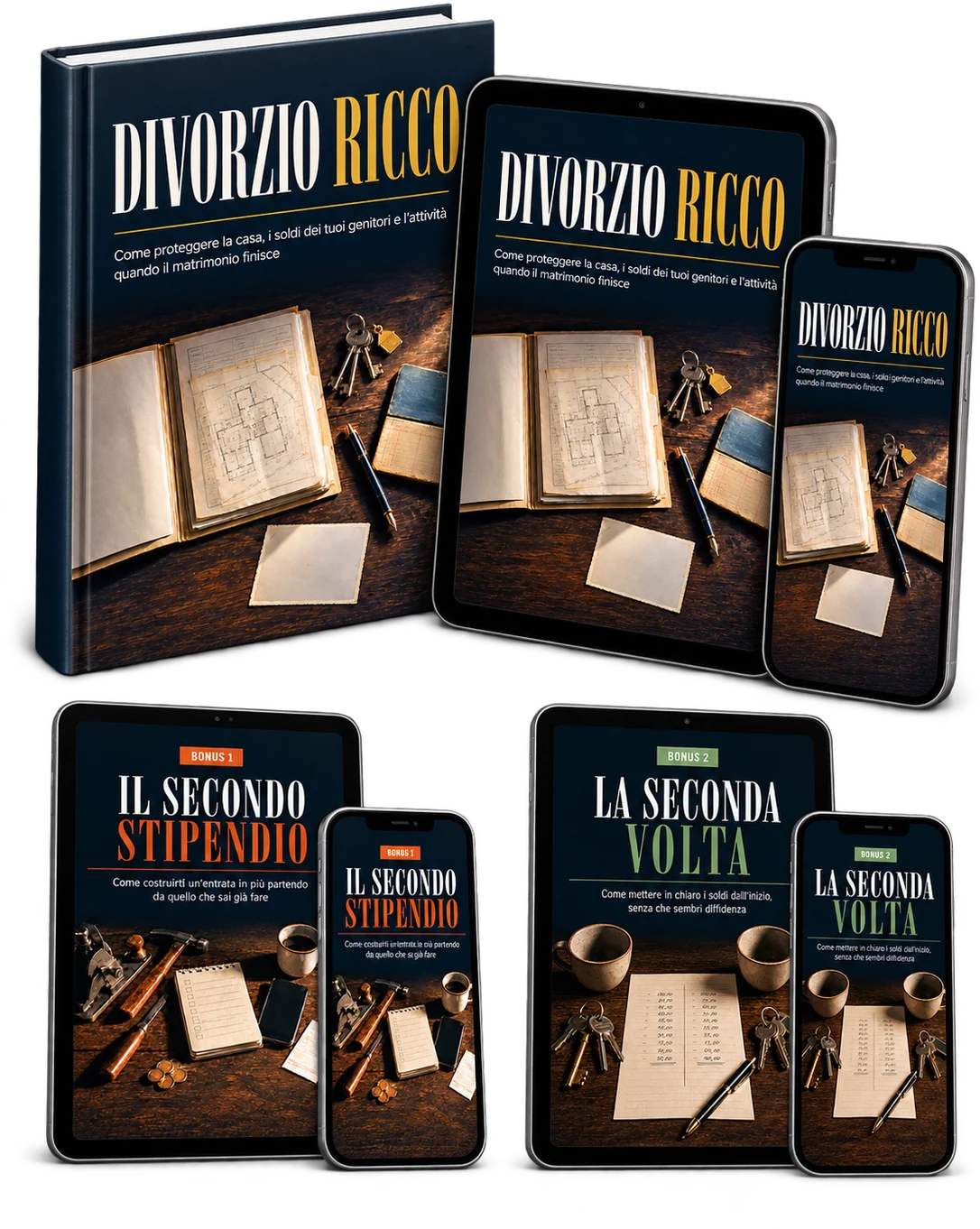La guida Divorzio Ricco con i due bonus, su libro, tablet e smartphone